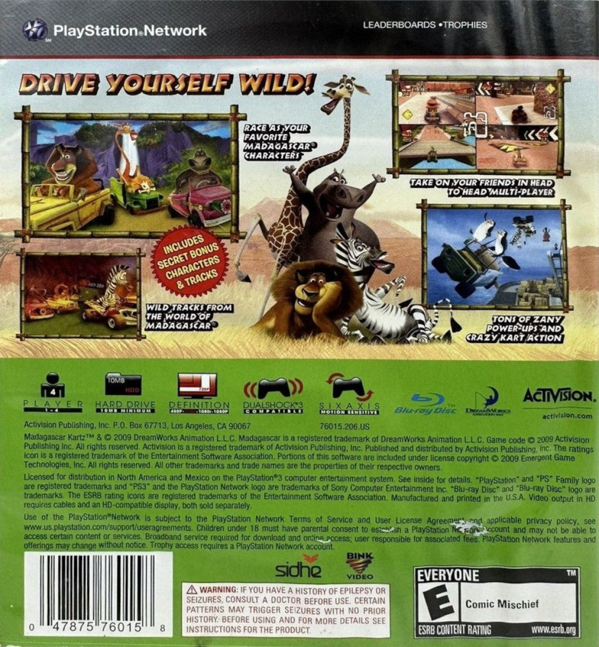 Madagascar Kartz back cover art for PlayStation 3 (PS3) video game