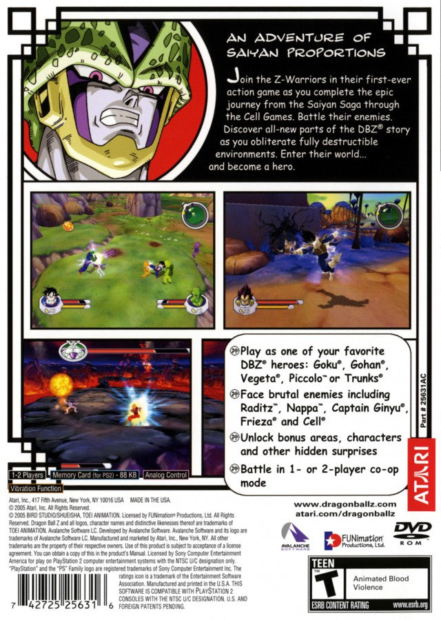Dragon Ball Z: Sagas back cover art for PlayStation 2 (PS2) video game