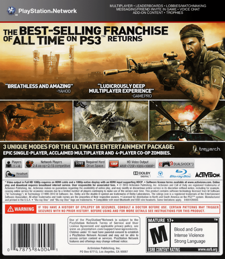 Call of Duty: Black Ops back cover art for PlayStation 3 (PS3) video game