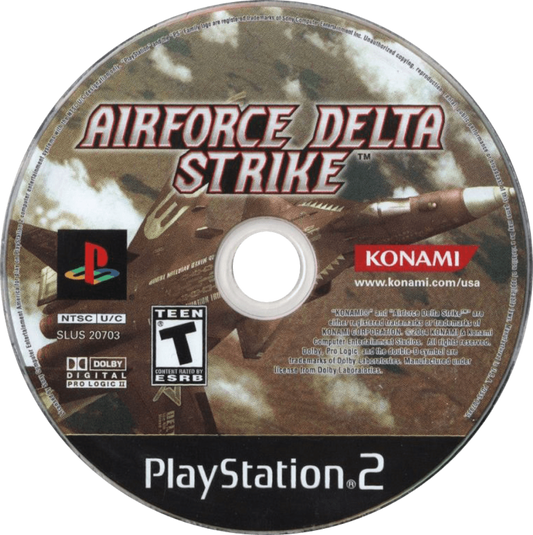 AirForce Delta Strike PS2 Sony PlayStation 2 flight combat simulator arcade air combat jet fighter dogfights military missions Konami aircraft variety story campaign realistic aerial combat gameplay retro gaming PlayStation 2 software video game title disc