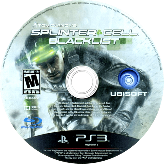 Tom Clancy’s Splinter Cell: Blacklist PS3 stealth action video game disc