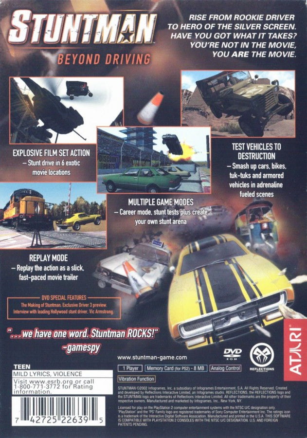 Stuntman back cover art for PlayStation 2 (PS2) video game