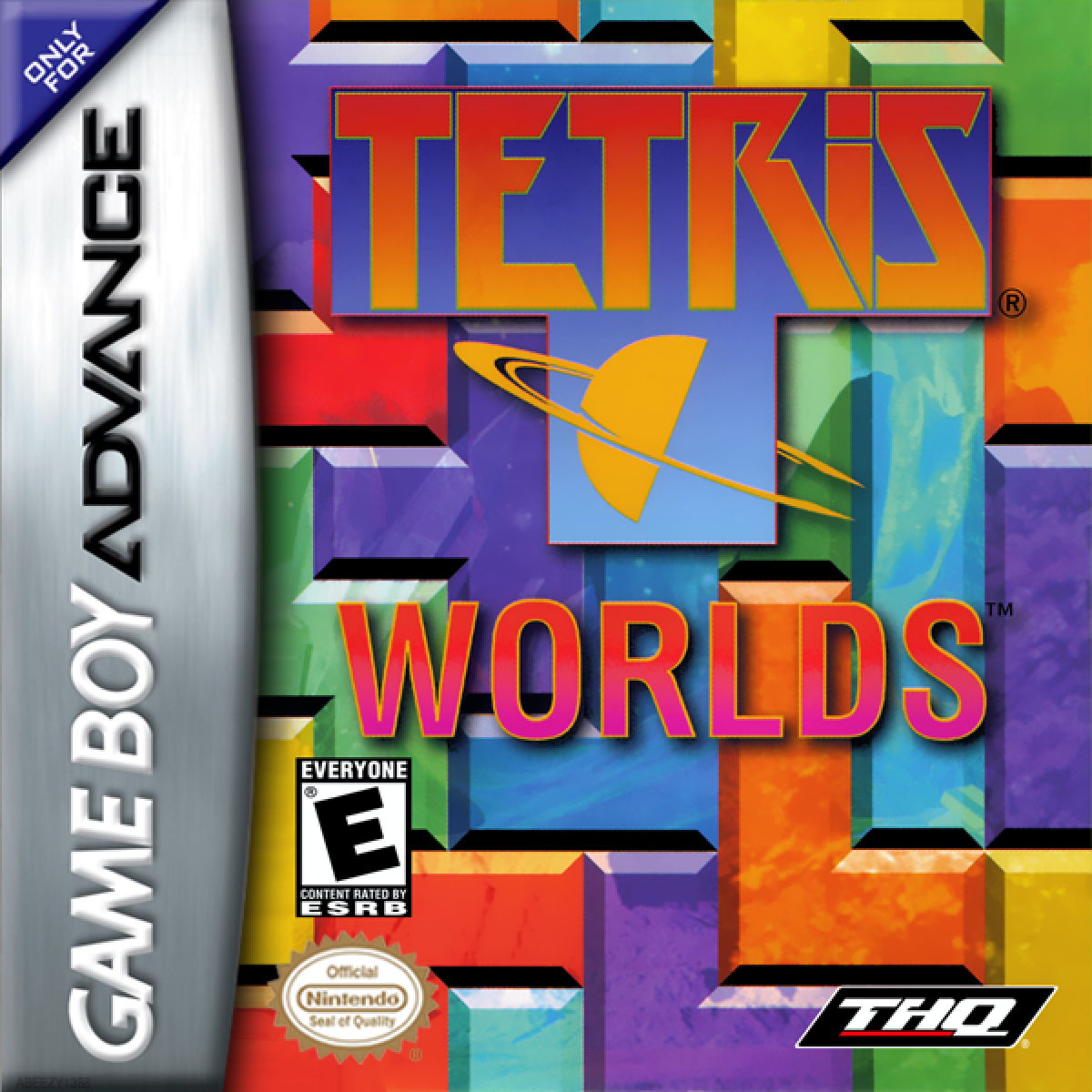 Game Boy Advance Tetris Worlds game cover with colorful design