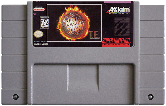 NBA Jam Tournament Edition for Super Nintendo arcade style basketball game featuring two on two matches over the top dunks fast paced gameplay and multiplayer competitive mode cartridge
