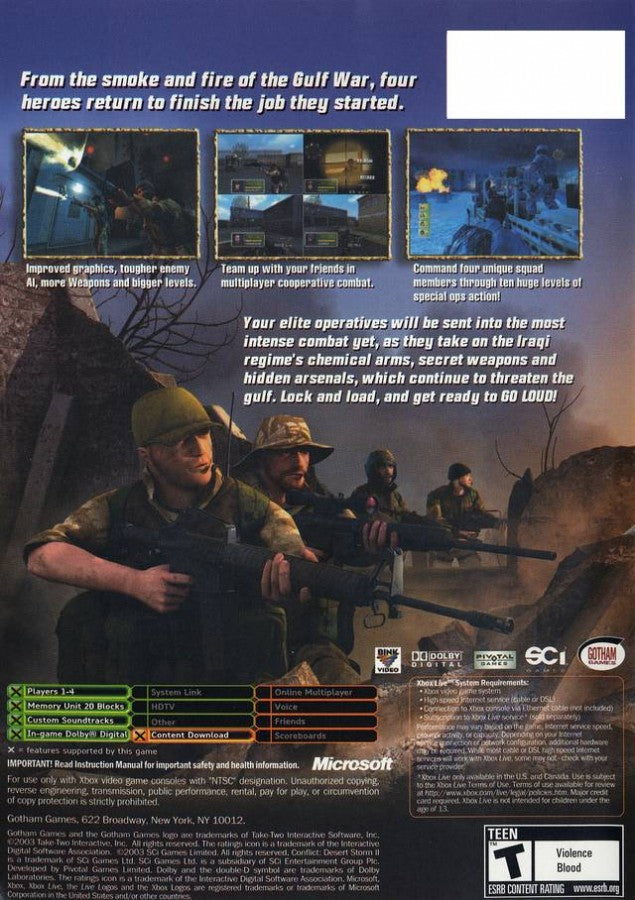 Conflict: Desert Storm II - Back to Baghdad back cover art for Xbox (XBOX) video game