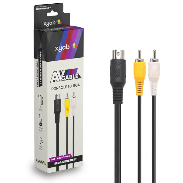 XYAB brand Sega Genesis Model 1 AV cords replacement audio video cable accessory for retro gaming systems