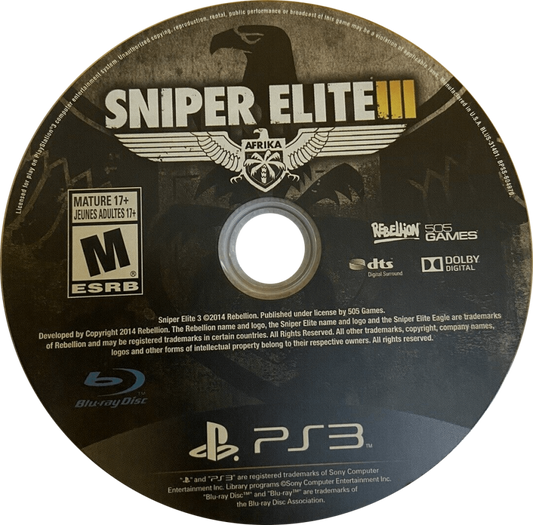 Sniper Elite III disc art for PlayStation 3 (PS3) video game