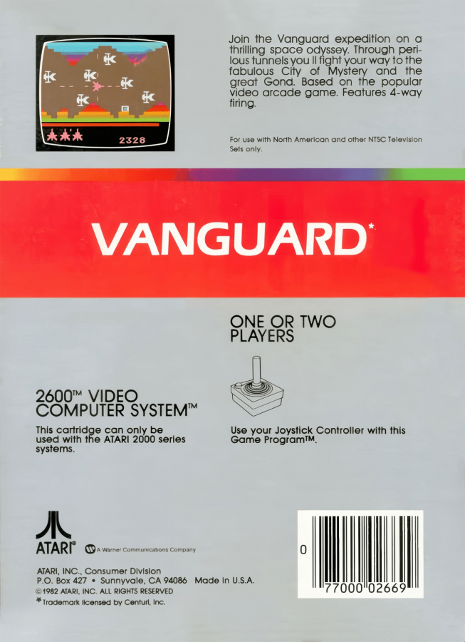 Vanguard back cover art for Atari 2600 (2600) video game