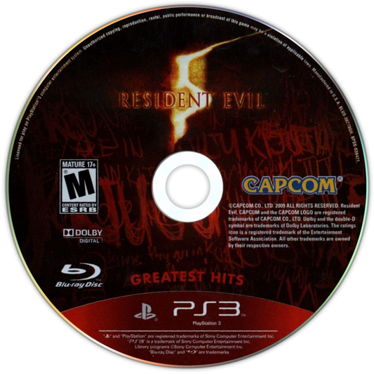 Resident Evil 5 Greatest Hits PlayStation 3 PS3 for survival horror video game fans featuring third person action gameplay intense zombie battles cooperative multiplayer missions weapon upgrades cinematic storytelling bioterrorism adventure classic Capcom horror experience collectible gaming appeal disc