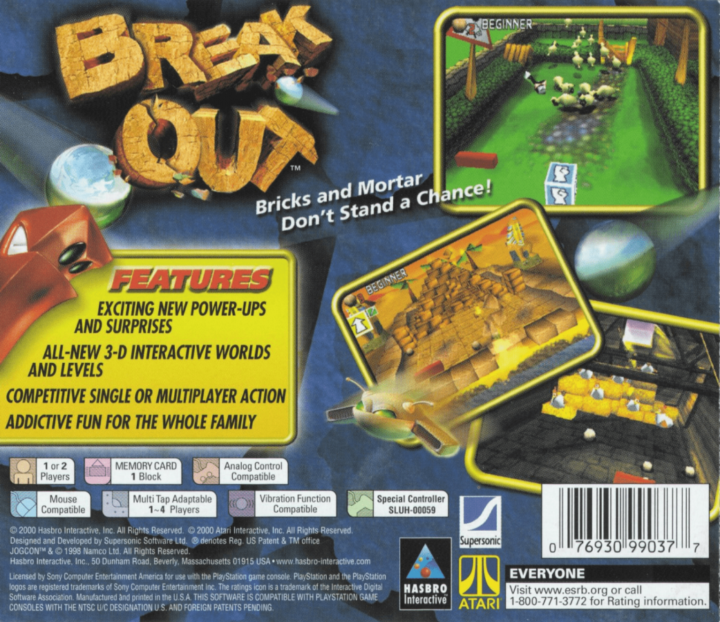 Breakout back of case for PlayStation 1 (PS1) retro video game