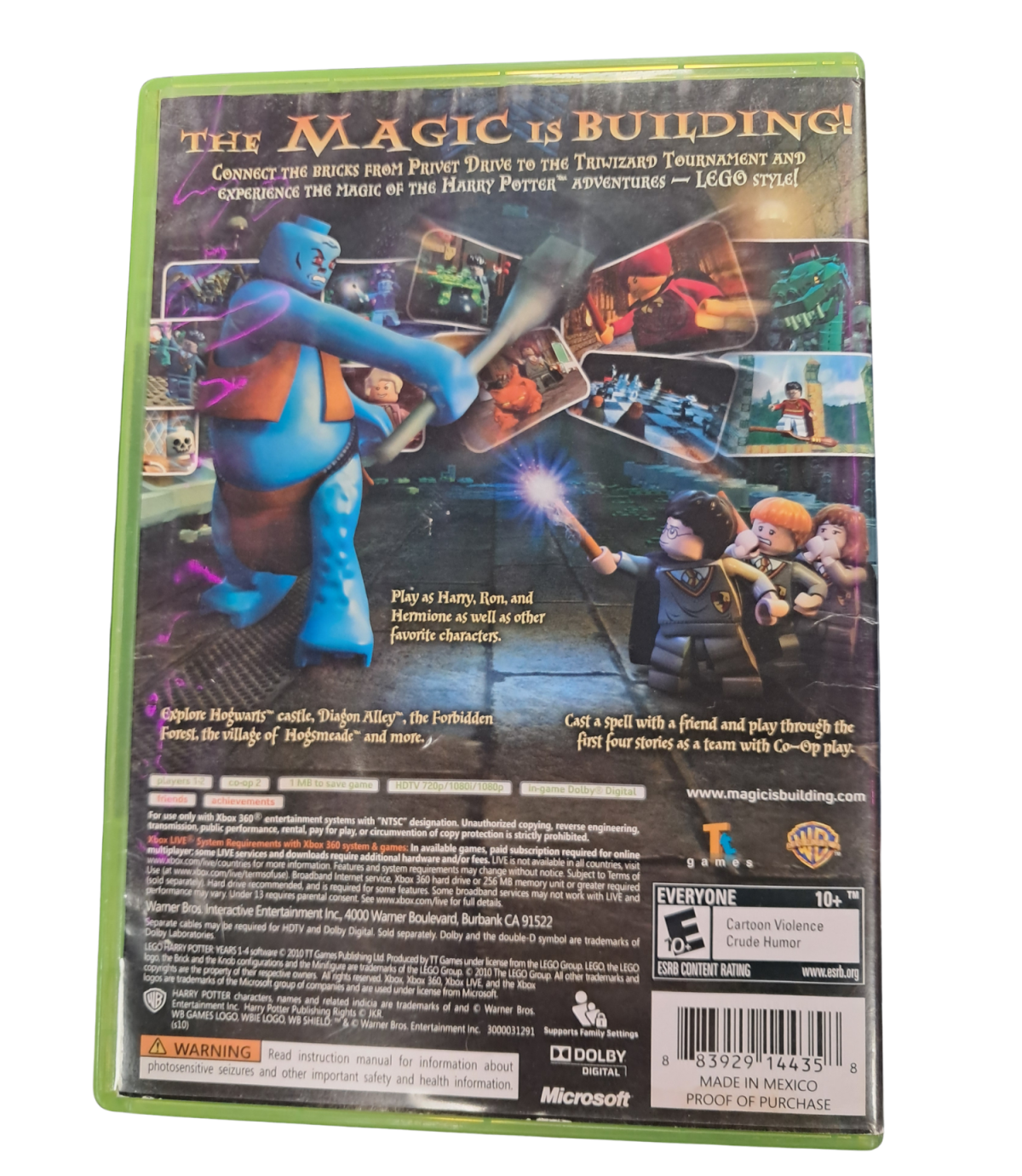 LEGO Harry Potter Years 1-4 video game LEGO Harry Potter PS3 PS4 Xbox Wii Nintendo DS fantasy adventure action platformer wizarding world Hogwarts magic spells story mode co op family friendly gaming Warner Bros TT Games LEGO series back cover
