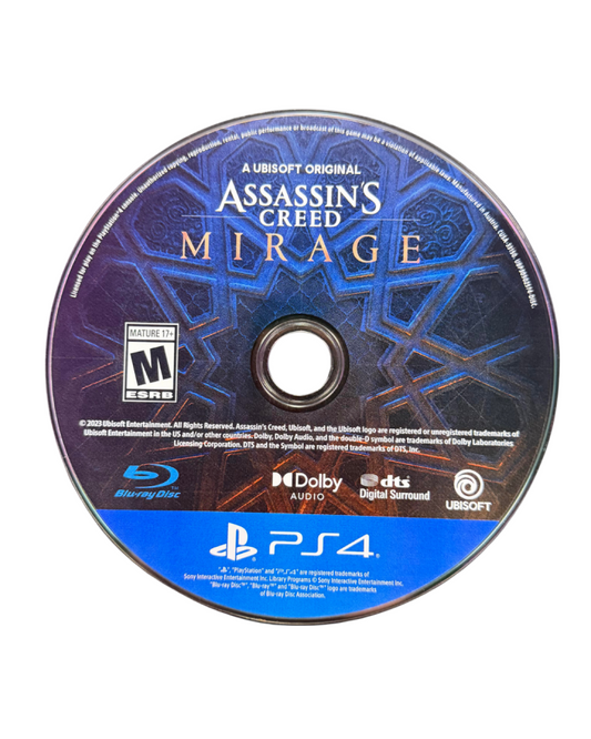Assassin’s Creed Mirage Deluxe Edition for PS4 featuring special edition content and classic stealth focused artwork disc