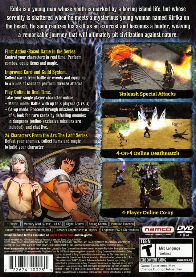 Arc the Lad End of Darkness PlayStation 2 PS2 retro video game action RPG back of case (2005)