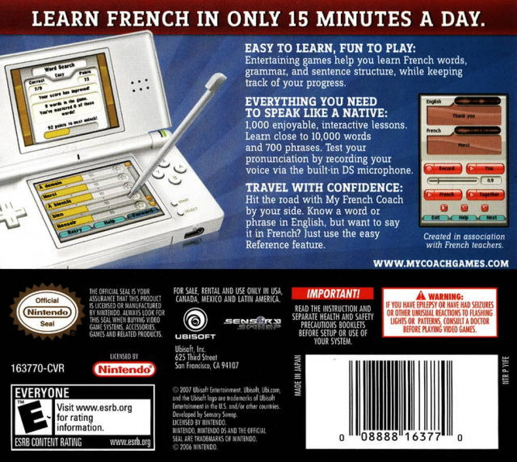 My French Coach back of case for Nintendo DS (DS) language learning educational video game