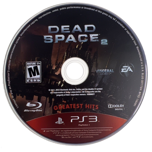 Dead Space 2 Greatest Hits PlayStation 3 PS3 survival horror action video game featuring Isaac Clarke intense sci-fi horror combat terrifying Necromorph enemies space station exploration powerful weapons strategic dismemberment challenging missions atmospheric environments and classic PlayStation 3 PS3 gameplay collectible gaming appeal game disc