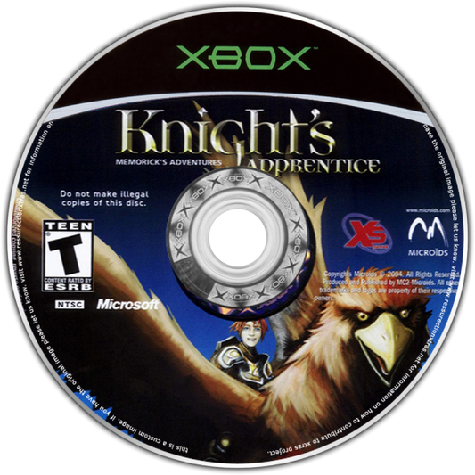 Knights Apprentice Memoricks Adventures retro Xbox video game Knights Apprentice fantasy action adventure puzzle platform gameplay magical world exploration story driven console title Xbox release disc