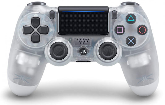 PS4 Dualshock 4 Crystal Controller for PlayStation 4 (PS4) accessory featuring a translucent crystal style shell with the standard Dualshock 4 layout including touchpad light bar and built in rechargeable battery; ideal as a primary or spare controller for PS4 gameplay and compatible titles front of controller model