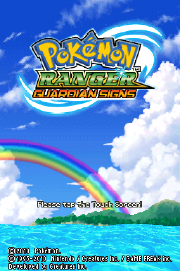 Pokémon Ranger: Guardian Signs start screen for Nintendo DS (DS) action RPG adventure video game