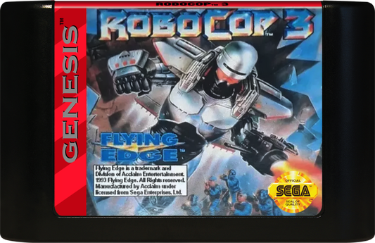 RoboCop 3 Sega Genesis GEN for retro video game enthusiasts featuring action shooter gameplay side scrolling combat futuristic law enforcement missions explosive weapon action cybernetic hero challenges movie inspired adventure and collectible gaming appeal cartridge