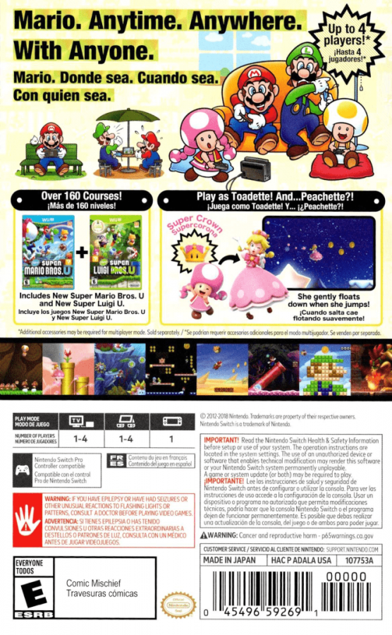 New Super Mario Bros U Deluxe back of box for Nintendo Switch NS video game