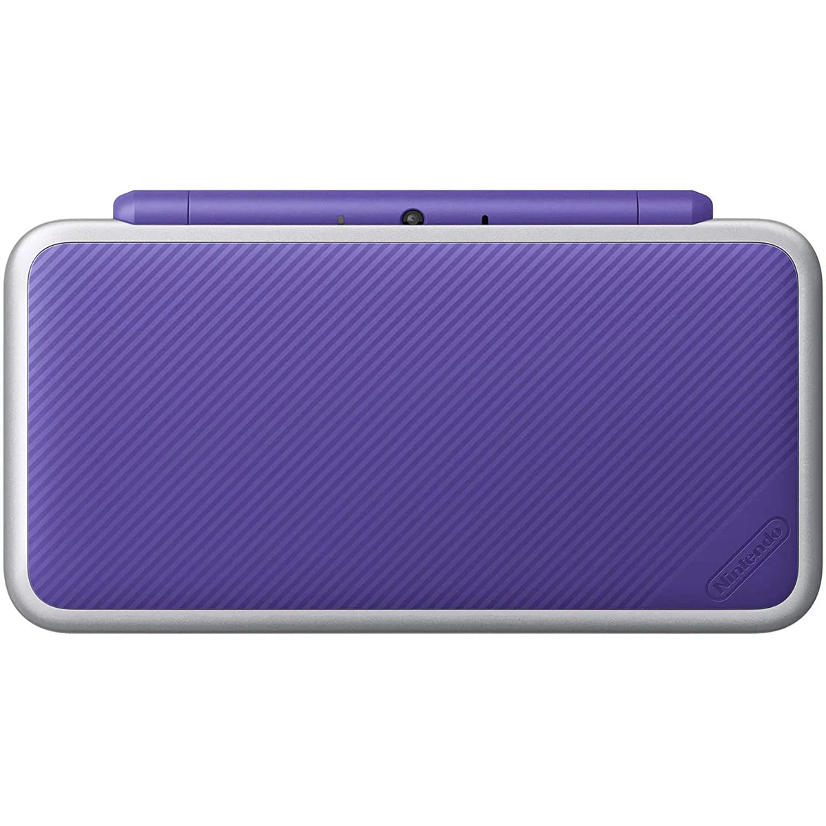 Retro Purple New Nintendo 2DS XL handheld console aesthetic featuring dual screen portable gaming system vibrant purple shell compact foldable design Nintendo handheld nostalgia collectible gaming hardware style closed view