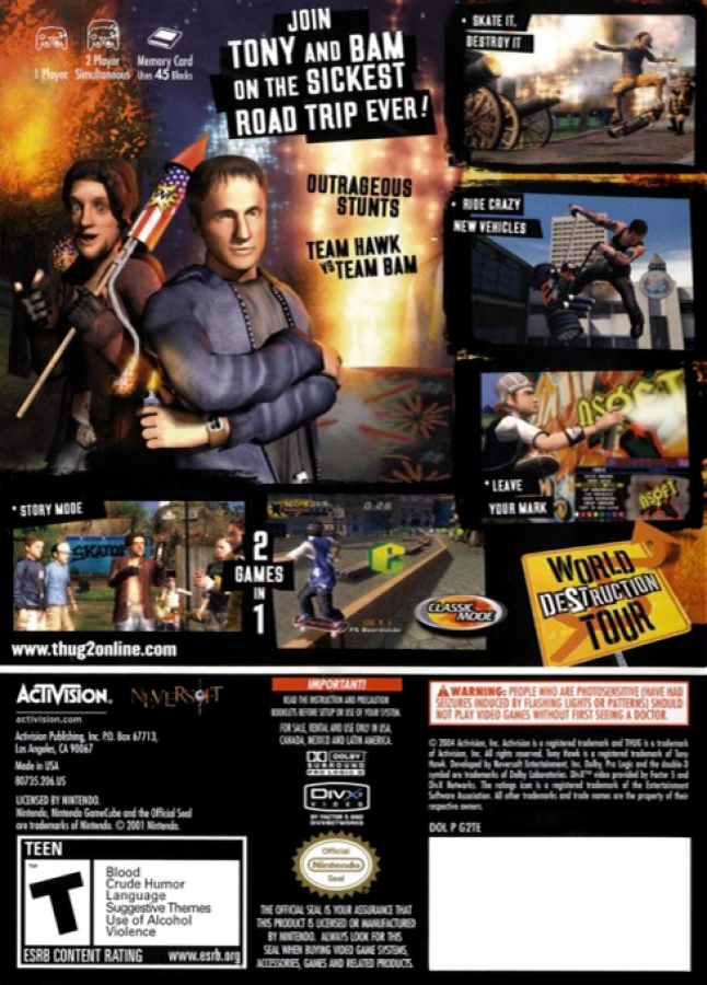 Tony Hawk's Underground 2 – GameCube (GC) Back Cover Box Art for this GameCube Video Game