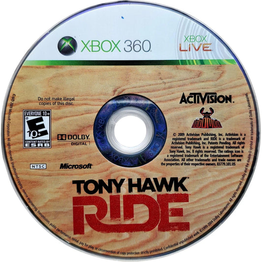 Tony Hawk: Ride disc for Xbox 360 (X360) skateboarding sports video game