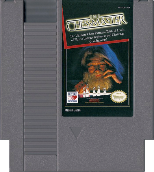 The Chessmaster Nintendo Entertainment System NES for strategy video game fans featuring classic chess gameplay multiple difficulty levels computer AI opponents instructional tutorials skill building practice modes timeless board game competition retro Nintendo gaming collectible gaming appeal cartridge