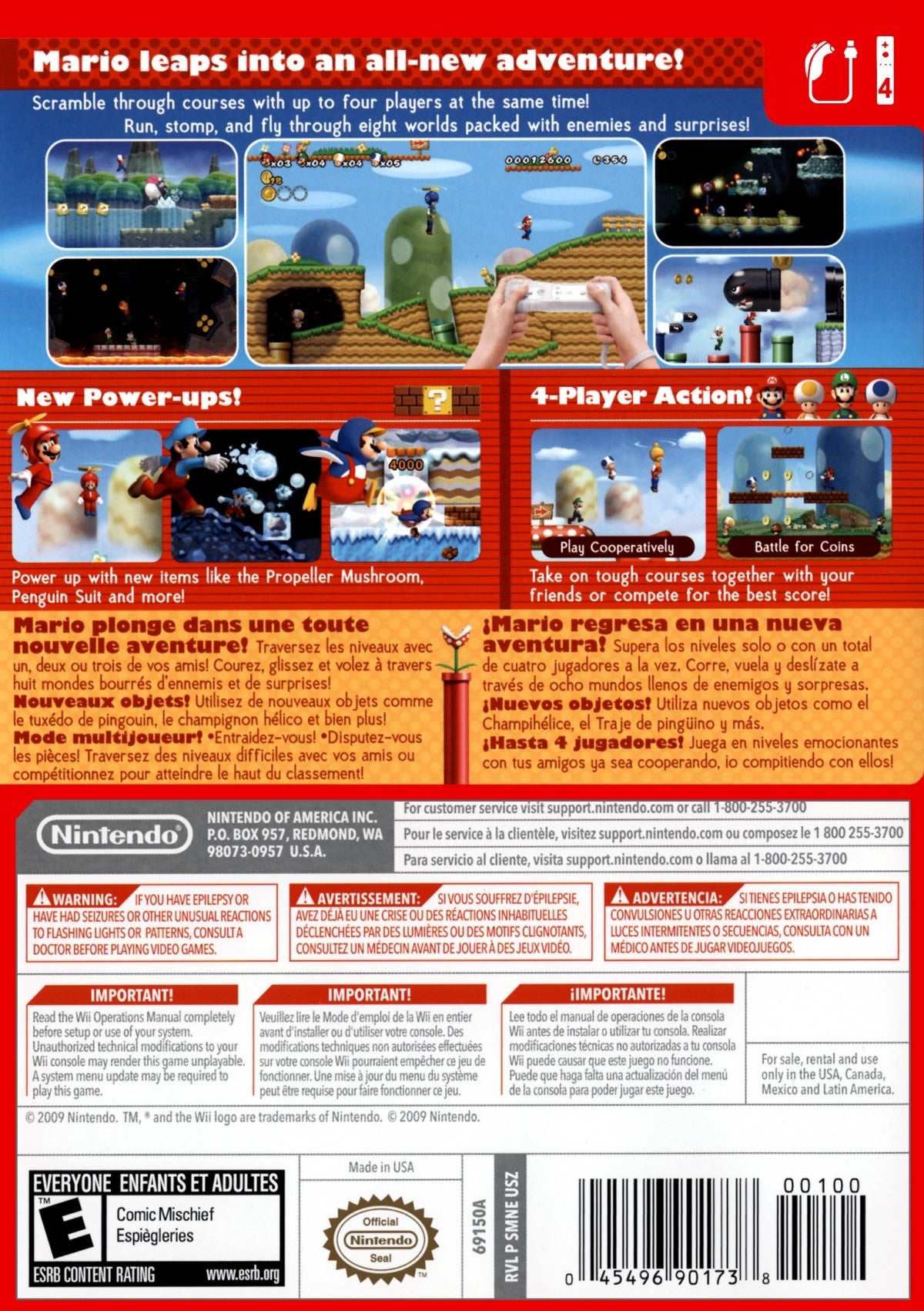 New Super Mario Bros. – Nintendo Wii (Wii) side-scrolling platformer adventure video game back of case