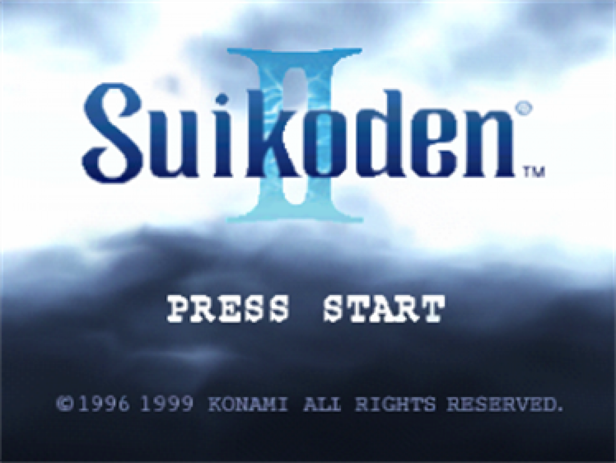 Suikoden II start screen for PlayStation 1 (PS1) role-playing video game