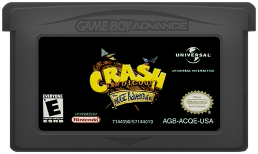 Crash Bandicoot The Huge Adventure – Game Boy Advance: Classic platforming action with Crash racing through colorful levels and collecting iconic power-ups cartridge