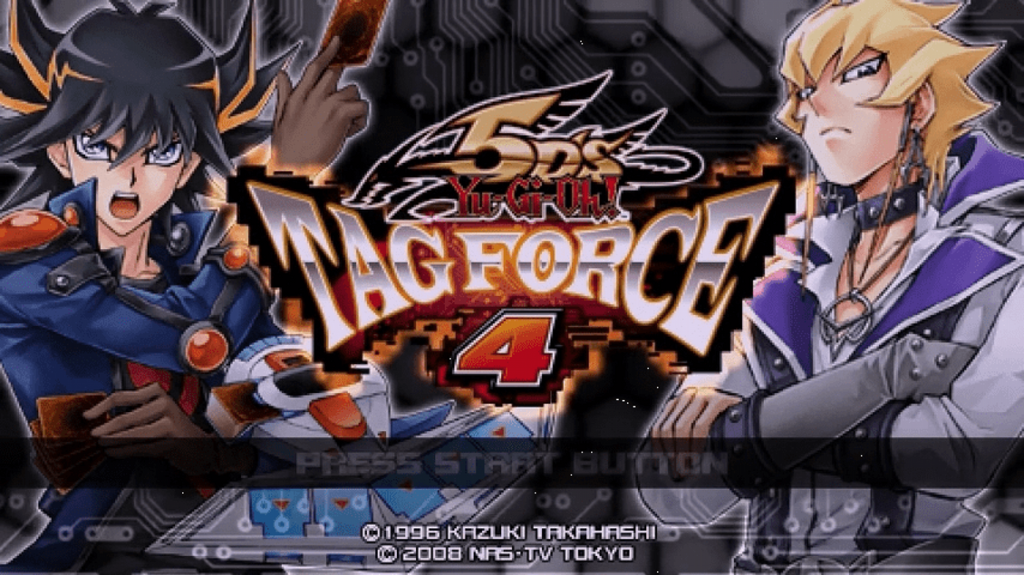 Yu-Gi-Oh! 5D's Tag Force 4 title page for PlayStation Portable (PSP) trading card battle game