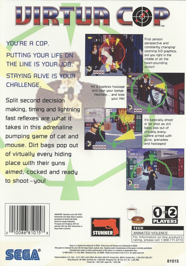 Virtua Cop Not For Resale back cover art for Sega Saturn (SS) video game