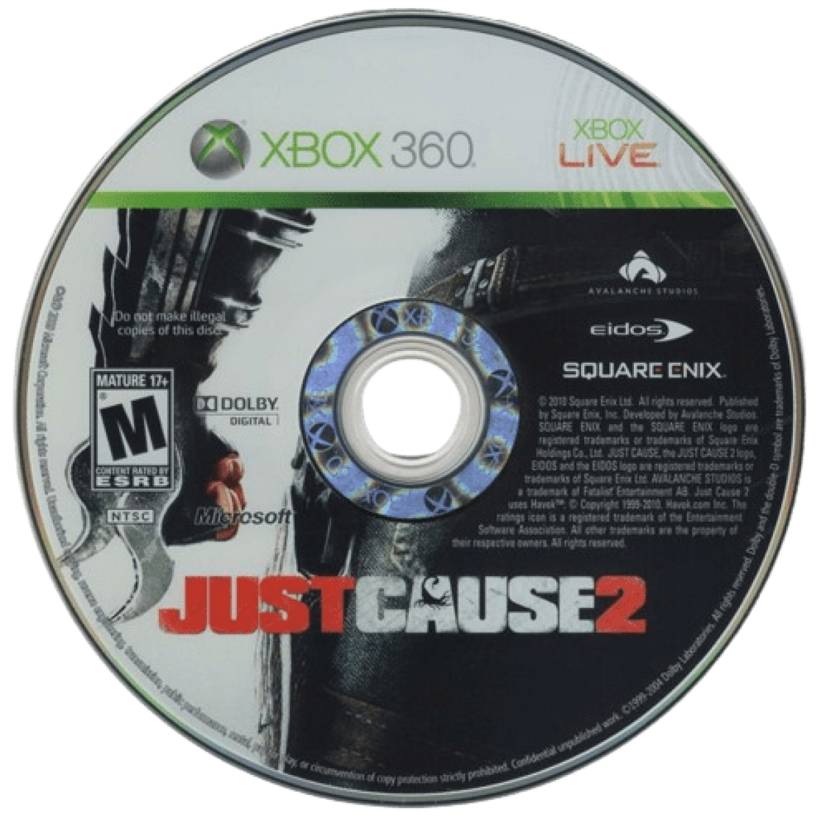 Just Cause 2 disc for Xbox 360 (X360) open-world action-adventure video game