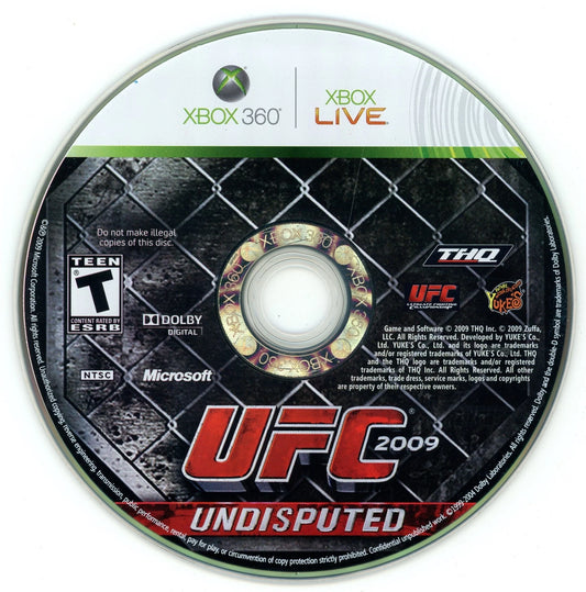 UFC 2009 Undisputed disc for Xbox 360 (X360) mixed martial arts fighting video game