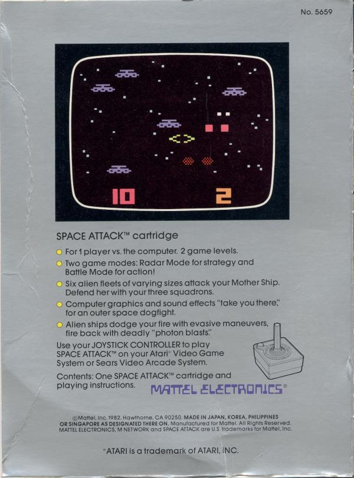 Space Attack retro Atari 2600 video game Space Attack arcade shooter space combat alien invasion classic retro gameplay console title Atari 2600 release back of case