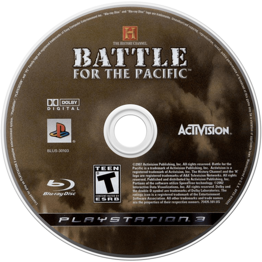 History Channel Battle For the Pacific disc for PlayStation 3 (PS3) video game