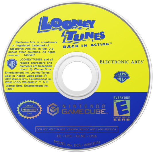 Looney Tunes Back in Action GameCube game featuring cartoon-style action adventure gameplay with classic Looney Tunes characters disc