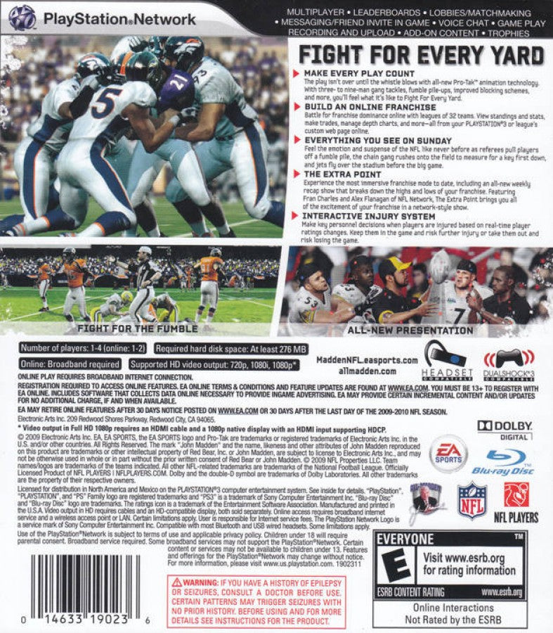 Madden NFL 10 back cover art for PlayStation 3 (PS3) video game
