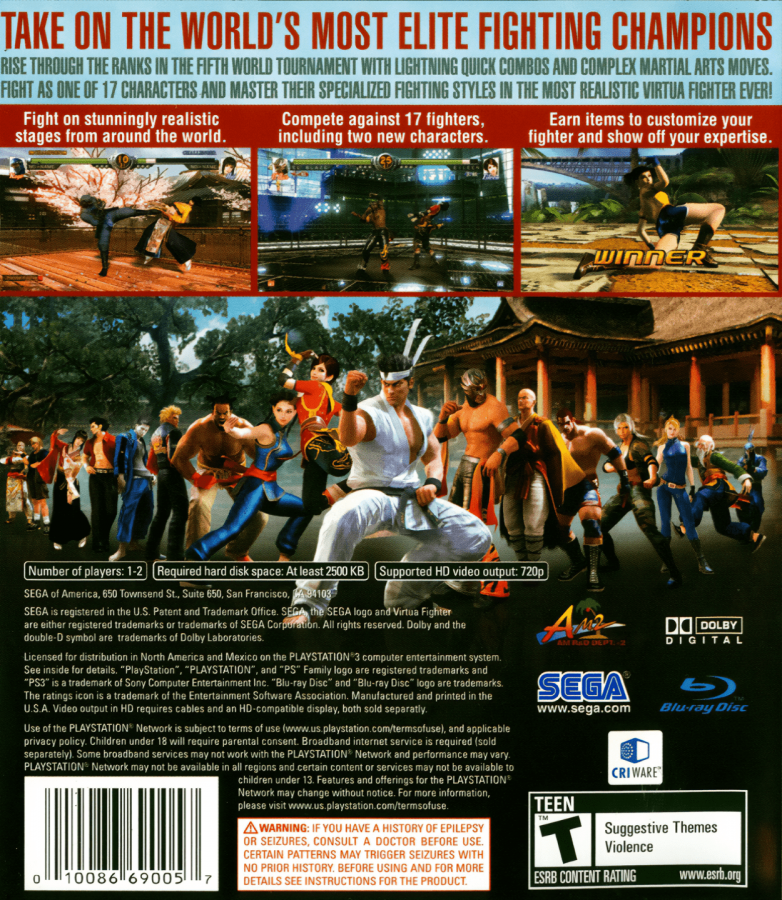 Virtua Fighter 5back cover art for PlayStation 3 (PS3) video game