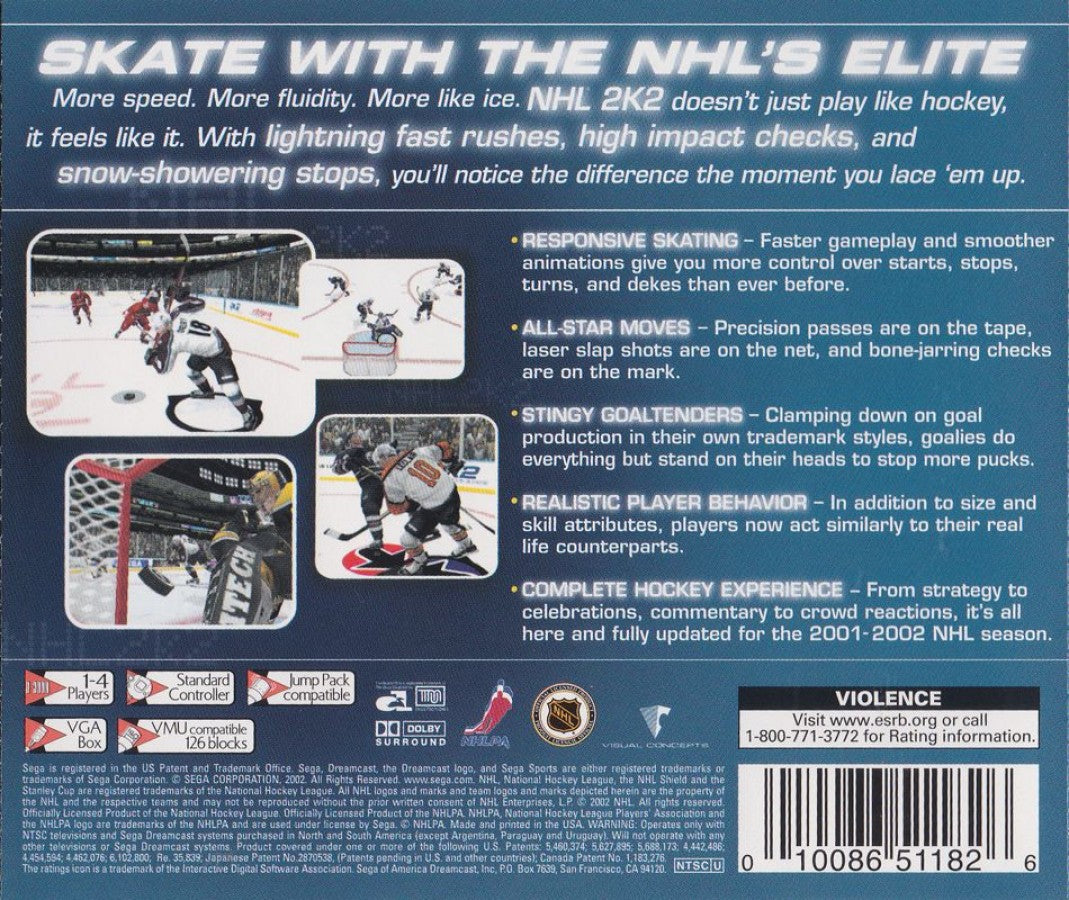 NHL 2K2 back cover art for Sega Dreamcast (DC) video game