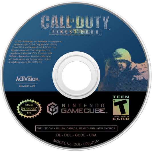 Call of Duty: Finest Hour disc for GameCube (GC) World War II first-person shooter video game