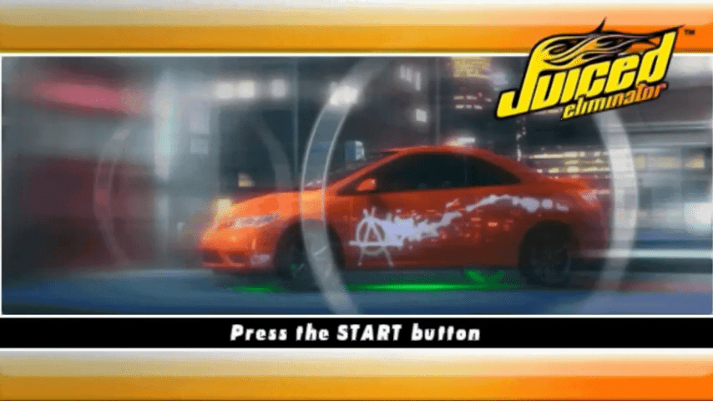 Juiced: Eliminator title screen for PlayStation Portable (PSP) racing game