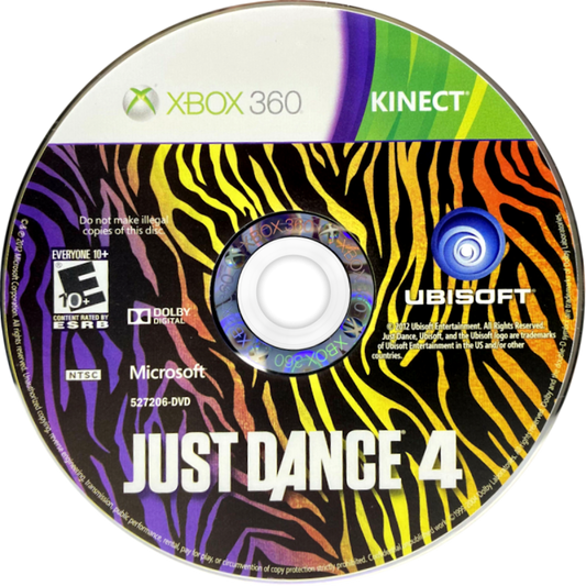 Just Dance 4 rhythm dance party video game featuring energetic choreography popular music tracks multiplayer modes and fun motion controlled gameplay for players of all ages disc