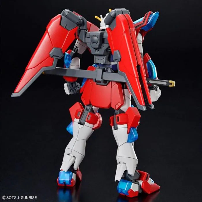 Shin Burning Gundam Gundam Build Metaverse Bandai Spirits HG 1/144 scale model kit inspired design featuring detailed buildable mecha aesthetic martial arts inspired mobile suit design articulated armor components fiery energy effects dynamic action poses collectible plastic model building and anime inspired display presentation
