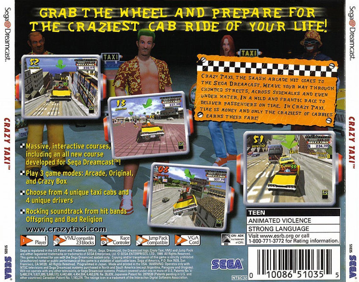 Crazy Taxi back cover art for Sega Dreamcast (DC) video game
