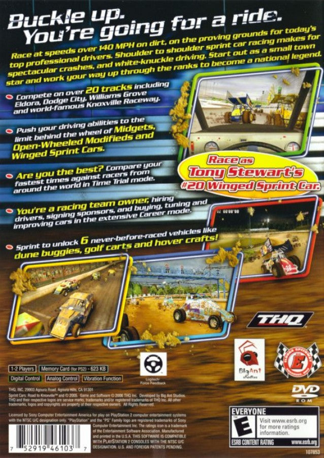 Sprint Cars: Road to Knoxville – PlayStation 2 (PS2) video game back of case, dirt track racing.