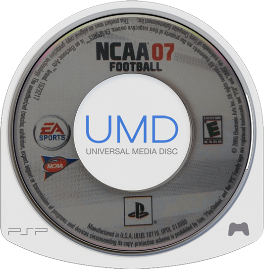 NCAA Football 07 UMD game cover for Playstation Portable video game.