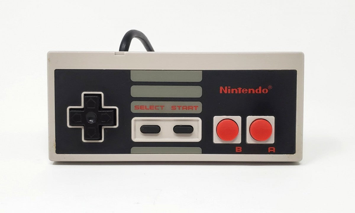 Top view of the Nintendo Entertainment System (NES) controller, showing D-pad, A and B buttons, Start and Select buttons, and classic rectangular design
