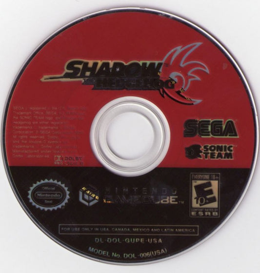 Shadow the Hedgehog Player’s Choice Nintendo GameCube GC video game, action platformer, Sonic the Hedgehog spin-off, story-driven adventure, retro console title disc